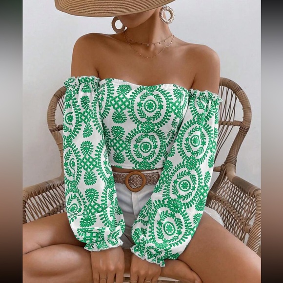 Boho floral print off shoulder top